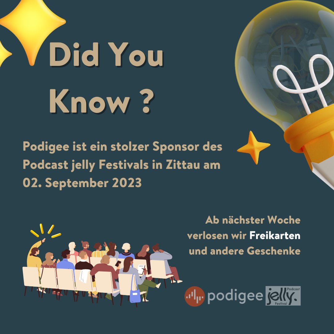 📢 Wir freuen uns, ankündigen zu können, dass wir einer der Hauptsponsoren des Podcast Jelly Festivals am 2. September 2023 in Zittau sein werden. 

➡ Mehr info hier hubs.ly/Q01-3DVn0