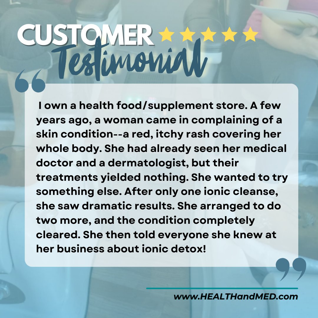 HEALTHandMEDcom's tweet image. One Customer&apos;s Amazing Story, to Clear and Itch-Free Skin!

Let the Powerful Ionic Foot Bath System&apos;s cleansing power heal you too! Visit HEALTHandMED.com now!

#HealthySkin
#Ionization
#HEALTHandMEDcom