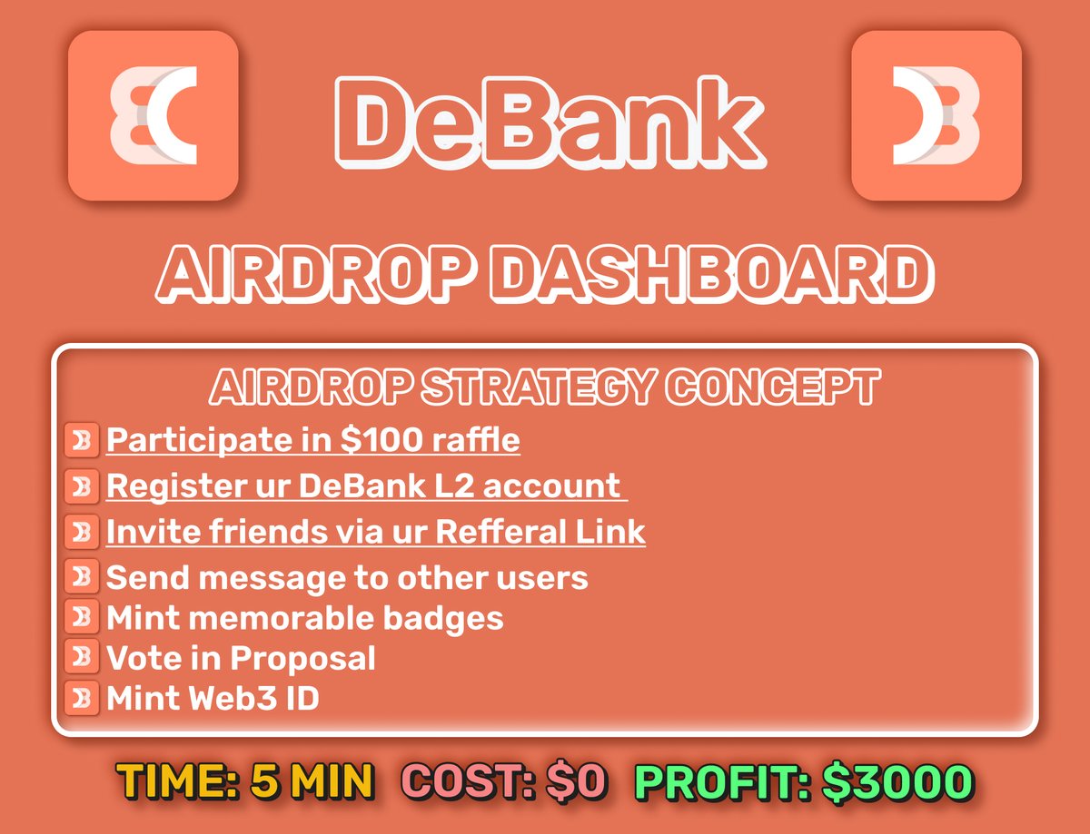Missed $ARKM airdrop, where u could have earned $100,000 by registering a 1000 accounts through ur ref link?

Now, you've a chance to get $DBNK airdrop, which will be even BIGGER!

Cost: $0
Profit: $5000

Check out my FREE &amp; INTERACTIVE DEBANK AIRDROP DASHBOARD:

🧵👇