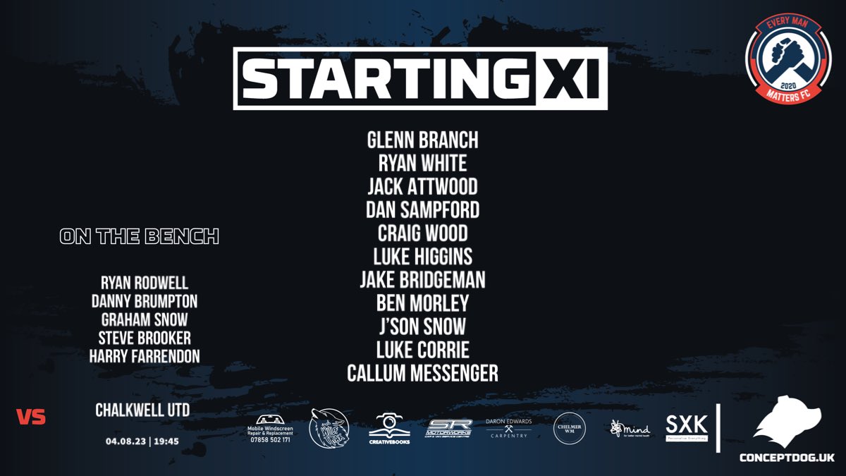 FC_EMM's tweet image. Here is how your Every Man Matters FC will line up tonight against Chalkwell United.. a couple new faces in the team tonight 💙