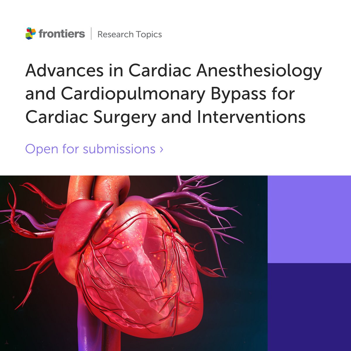 Call for papers! 📢 ''Advances in Cardiac Anesthesiology and Cardiopulmonary Bypass for Cardiac Surgery and Interventions''

Edited by <a href="/BesnierEmmanue3/">Besnier Emmanuel -MD PhD</a>, Mohamed El Tahan, Patrick Meybohm, and @osamaabouarab 

Submit your article here ➡️ fro.ntiers.in/KjMk