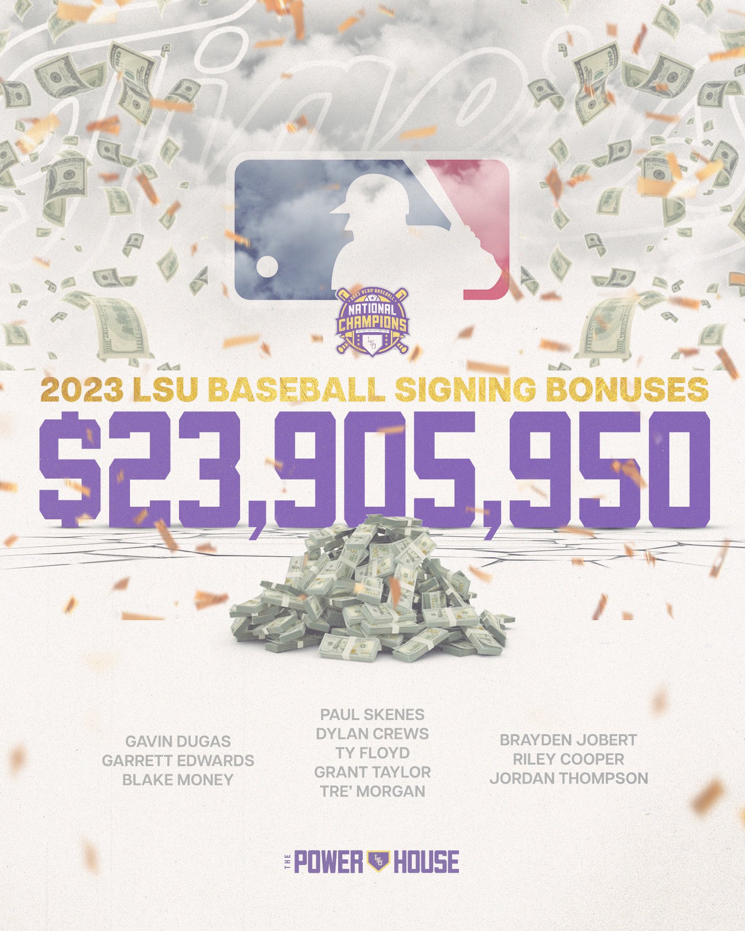 23,905,950 in signing bonuses for the LSU baseball players drafted in