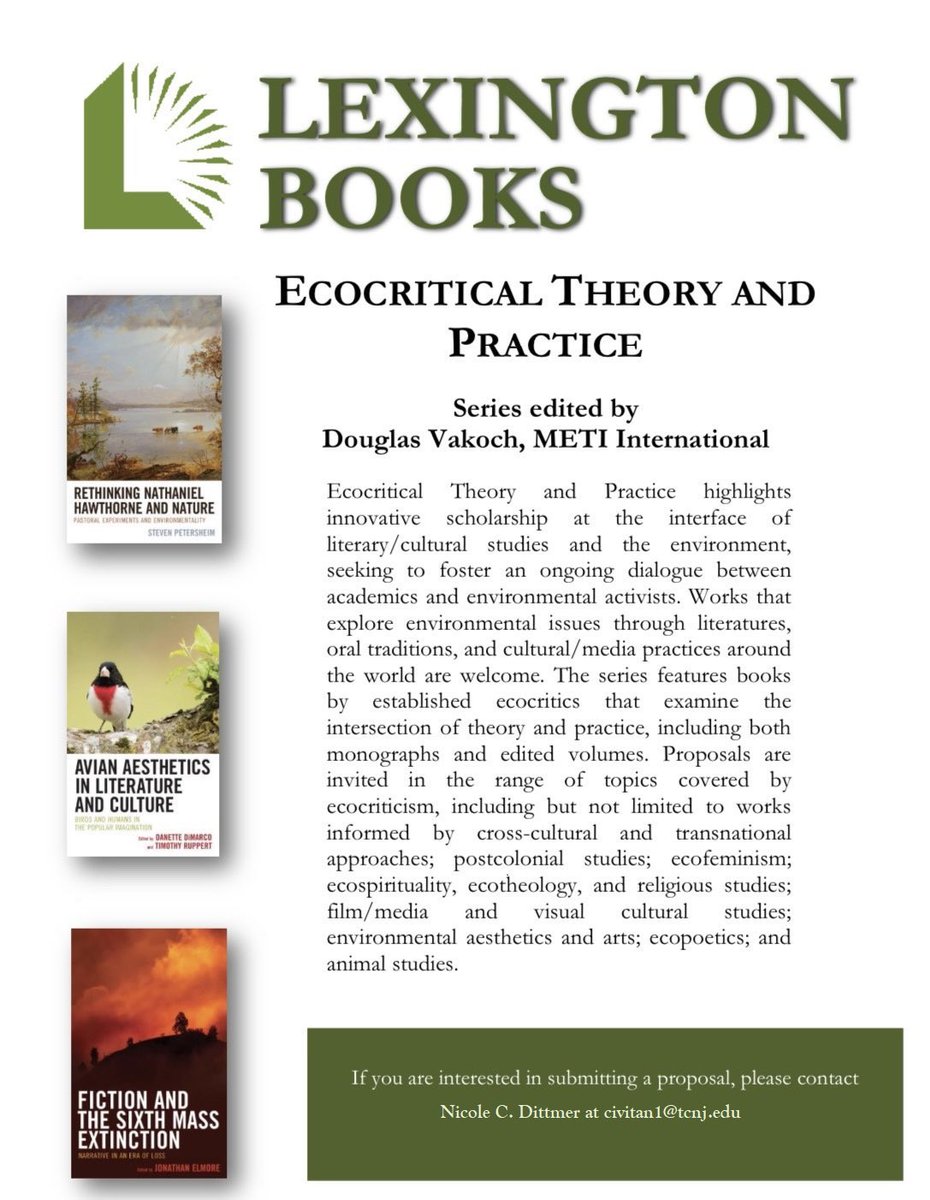 Greetings, fellow scholars! We, at Lexington Books are seeking proposals for monographs or collections pertaining to such areas of ecocriticism, ecofeminism, and ecoGothic for our ETAP series. If you’re interested, please contact me for more information and I’ll be happy to chat.