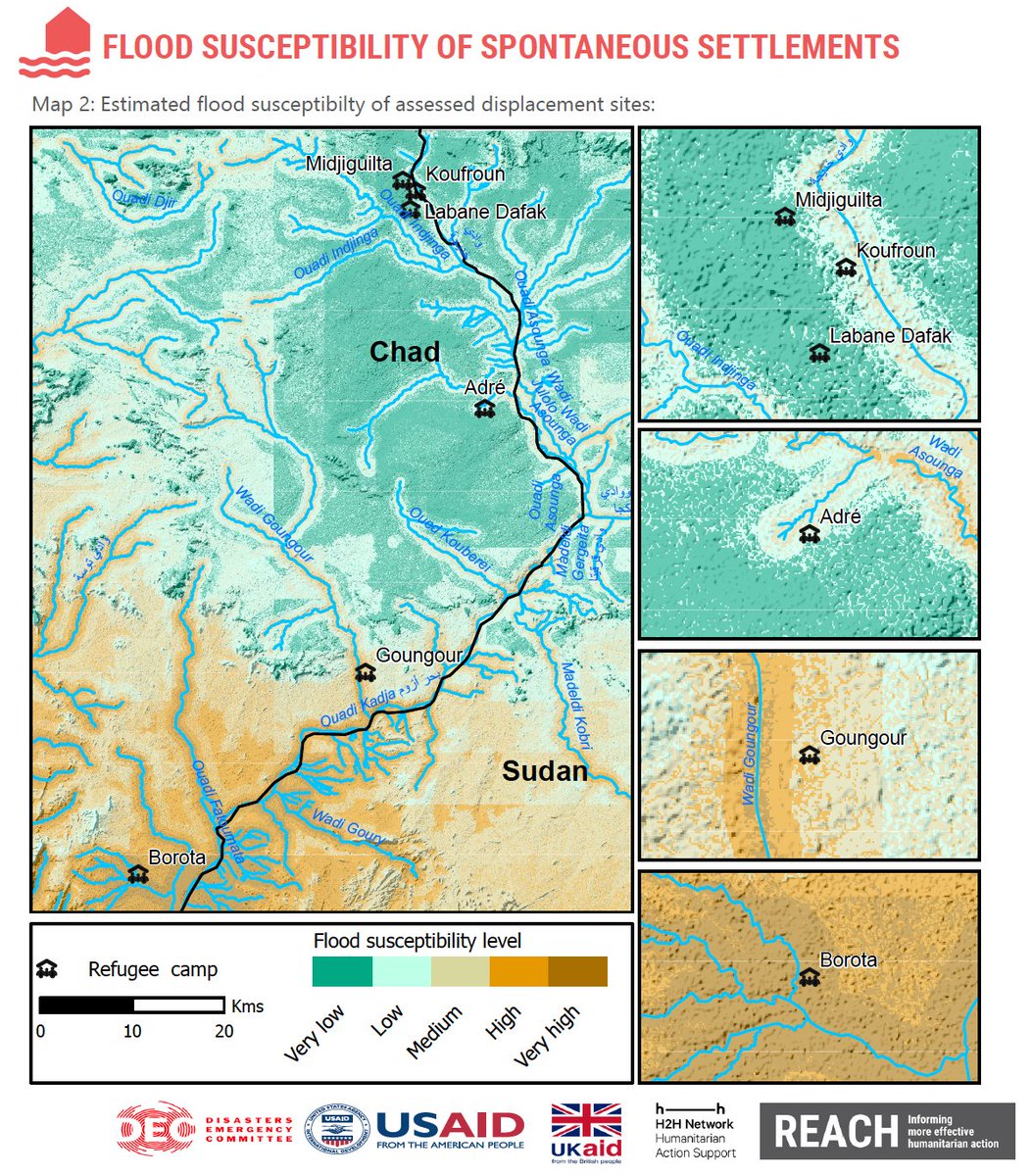 m_yonetani's tweet photo. #Sudan crisis: New cross-border assessment (Jul '23) finds 68% of 308K+ #displaced people who have fled from Sudan into #Chad since eruption of #conflict on 15 Apr. remain in spontaneous settlements close to the border, some in areas by rivers with very high #flood risk. https://t.co/FIKi9e2C7L
