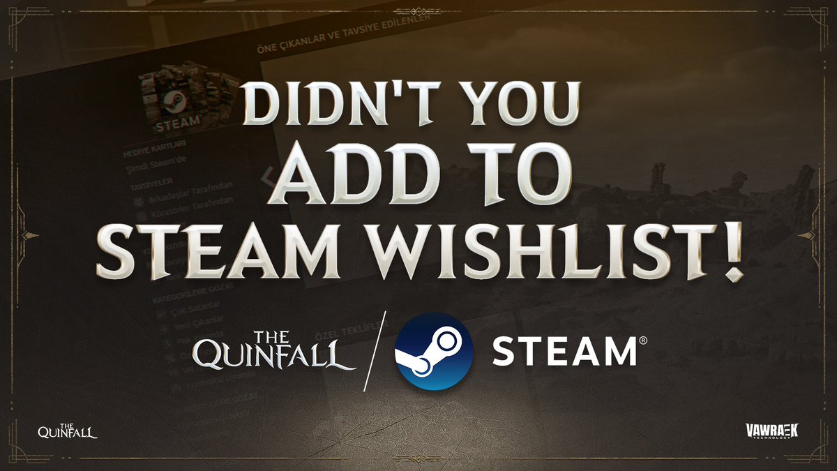 Have you still not added Quinfall to your Steam wishlist? 🤔

Don't miss out on the excitement; make sure to add it to your Steam wishlist now!

store.steampowered.com/app/2294660/Th…

#Quinfall #VawraekTechnology #MMORPG