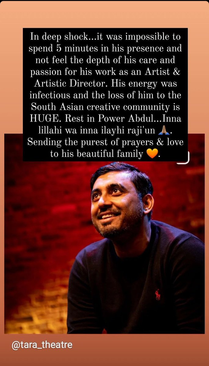 One of a kind 🩷 our industry just lost a unique light. Rest in Power Abdul 🙏🏽 @TaraTheatre #AbdulShayek