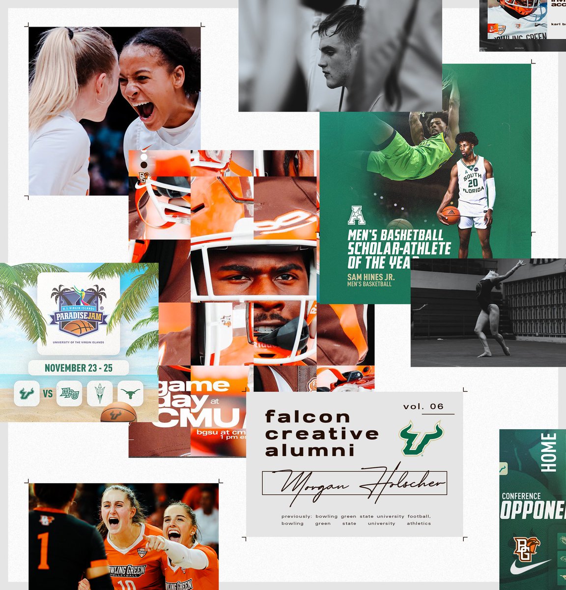 𝗙𝗮𝗹𝗰𝗼𝗻 𝗖𝗿𝗲𝗮𝘁𝗶𝘃𝗲 𝗔𝗹𝘂𝗺𝗻𝗶, 𝘃𝗼𝗹. 6 
"I am so thankful for everything I learned, the opportunities I had, and the connections I made during my time with BG Athletics."
<a href="/morganholscher/">Morgan Holscher</a> 

🎓BGSU '21  
💻BG Athletics, Creative Services 
💼<a href="/USFAthletics/">USF Athletics</a>