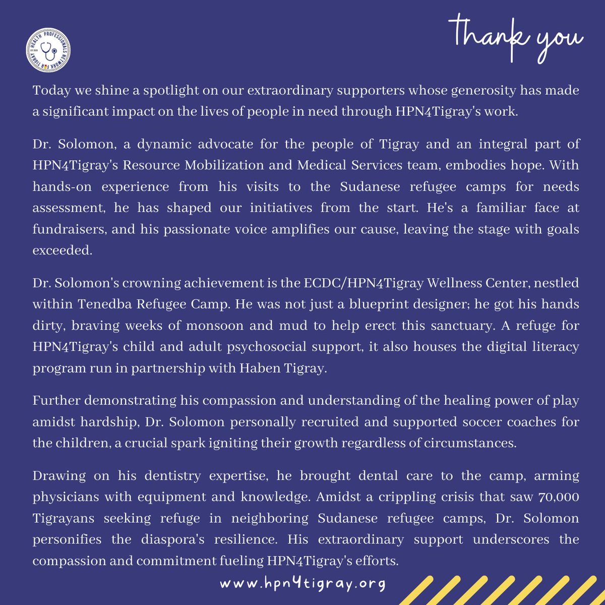 HPN4Tigray's tweet photo. Today's #FridayForce4Good shines a light on the inspiring Dr. Solomon, our dynamic RM&MS team member & advocate! His tireless dedication and passionate leadership fuel our mission to uplift the people of Tigray. Join us in saluting this extraordinary change-maker! ππ½ #Tigray https://t.co/EuwaiC2x9I