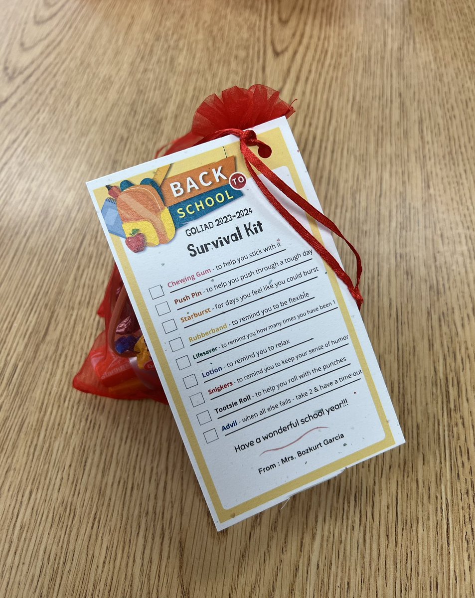GoliadCounselor's tweet photo. Little goodies for our Goliad teachers! A survival kit to help keep in mind the essentials! #Perseverance #flexibility #findthehumor @clopezbilingual #teamECISD #BacktoSchool2023 https://t.co/aQopdThyhS