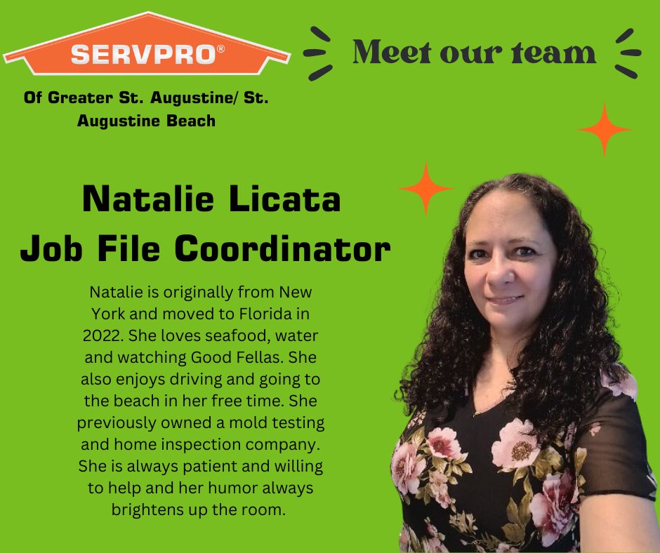 It's "Meet The Team Friday!" This week we would love to showcase one of our amazing job file coordinators. Natalie is such an asset to our everyday lives at SERVPRO. With her abundance of patience, humor and knowledge, she helps the jobs get done smoothly and accurately. #SERVPRO