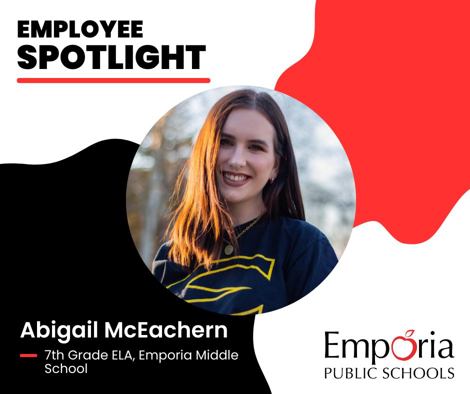 Meet Abigail McEachern! She will be a 7th Grade ELA teacher at Emporia Middle School. Abigail is most excited about meeting more teachers and getting to know her students! #emporiaproud #WeBuildFutures