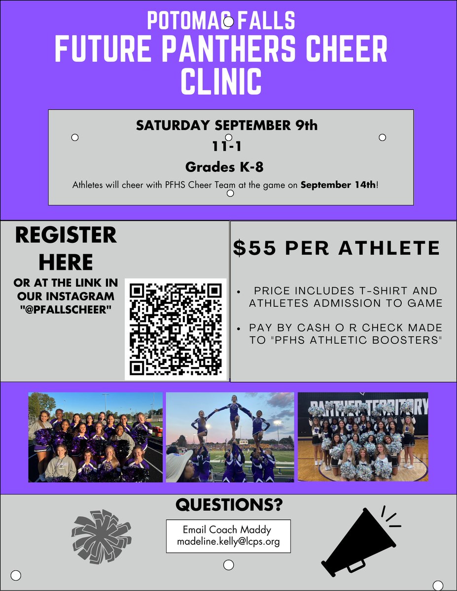Join us for our 2nd Annual PFHS Future Panthers Cheer Clinic! <a href="/CountrysideElem/">CTY@LCPS</a> <a href="/AlgonkianE/">Algonkian Elementary</a> <a href="/HorizonElem/">Horizon Elementary</a> <a href="/pfhsathletics/">PFHS Athletics</a>