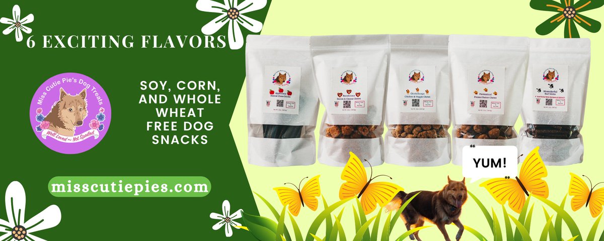 Try our delicious healthy treats for your pup! No soy, no corn, no whole wheat! Packaged biodegradable in rice paper bags!