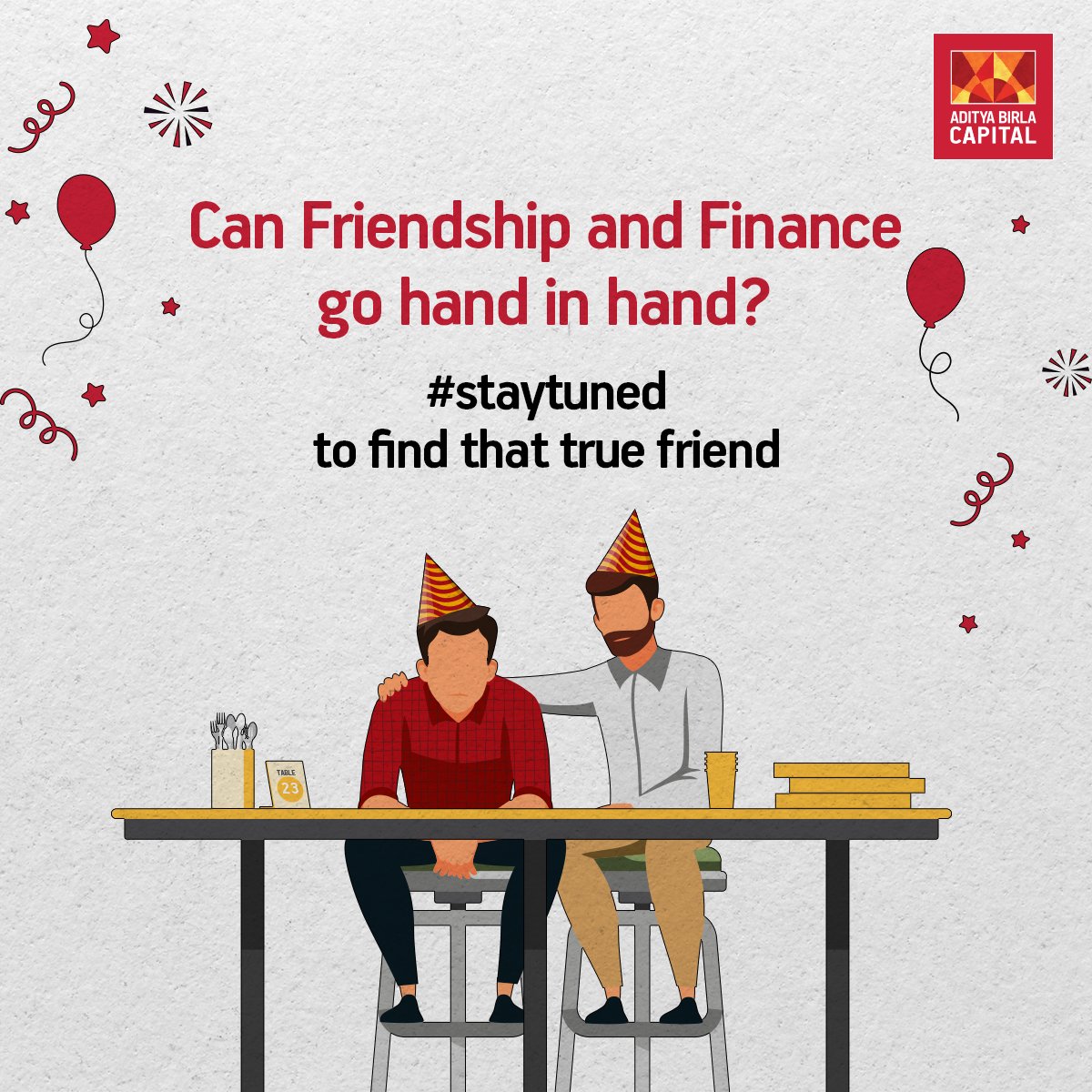 abcapital's tweet photo. Friendship and Finance - can the two gel? #StayTuned to know more.

#FriendshipAndFinance #friendshipday #AdityaBirlaCapital https://t.co/2qANJZI1Fb