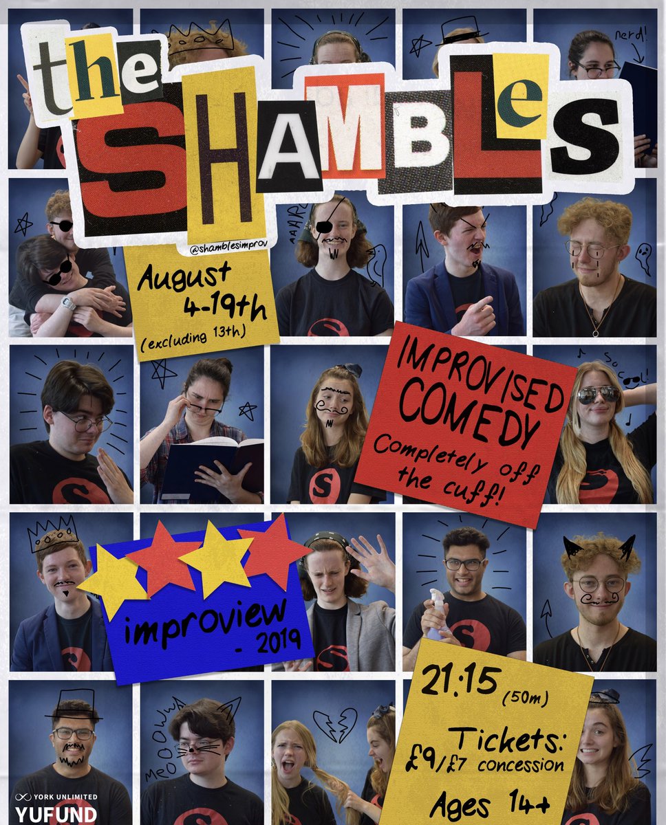 York’s finest funnies The Shambles are back at #EdFringe for another year of spontaneous hi-jinx! Get ready for improv antics in some perfect one-of-a-kind entertainment! 🤩🤩🤩

9:15pm 4th-19th (excl. 14th) Aug
TheSpace @ Symposium Hall
#FillYerBoots
#TweetTheMedia