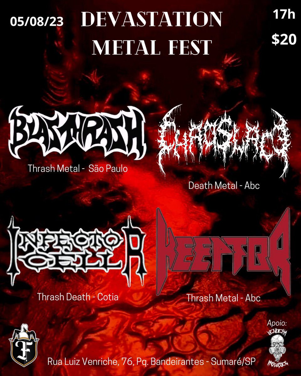 ⚠️NESSE SÁBADO!⚠️

Blasthrash em SUMARÉ/SP 

No Foustaff, com as bandas:

<a href="/CHAOSLACE/">CHAOSLACE DEATH META</a> 
<a href="/_infectorcell/">INFECTOR  CELL</a> 
KEEPTOR

COMPAREÇAM! 🤘🏻🤘🏻🤘🏻