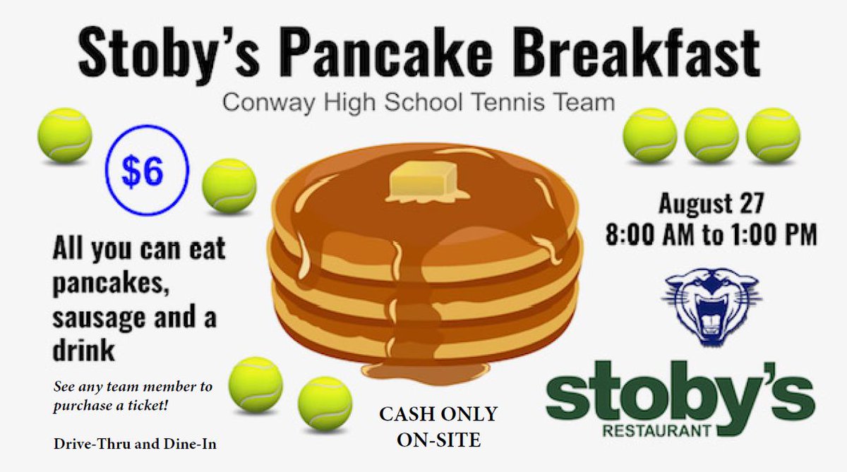 Save the date! Please come support our men's and women's tennis program (and get a great breakfast at the same time) by coming to our Stoby's fundraiser on Sunday, August 27th from 8:00 AM to 1:00 PM! Thank you so much for your support and we hope to see you there!