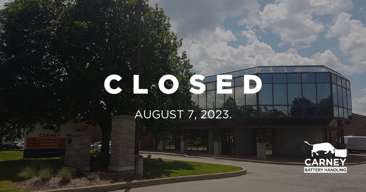 All Carney locations will be closed for the Civic Holiday Monday, August 7th, resuming regular hours Tuesday, August 8th. 

Have a wonderful long weekend. 🌞 
#carneybatteryhandling #longweekend #statholiday