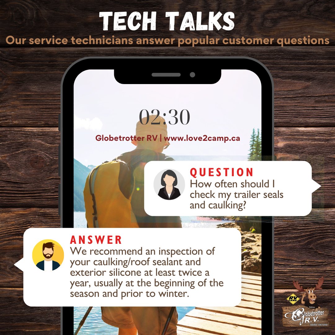 🗣Tech Talks | Our service technicians answer popular customer questions...
Q: "How often should I check my trailer seals and caulking?"
#GlobetrotterRV #TechTalks