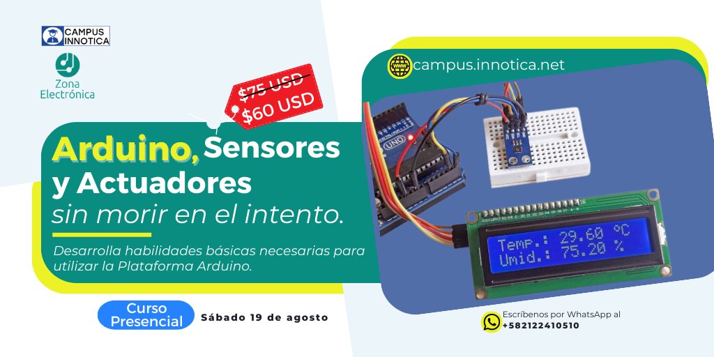 CampusInnotica's tweet photo. ¿Tienes conocimientos básicos de #Arduino? Tenemos un curso intermedio para que afines tus habilidades respecto al desarrollo de soluciones electrónicas. #Curso #CursoPresencial #Electronica https://t.co/4ve3WsSXof
