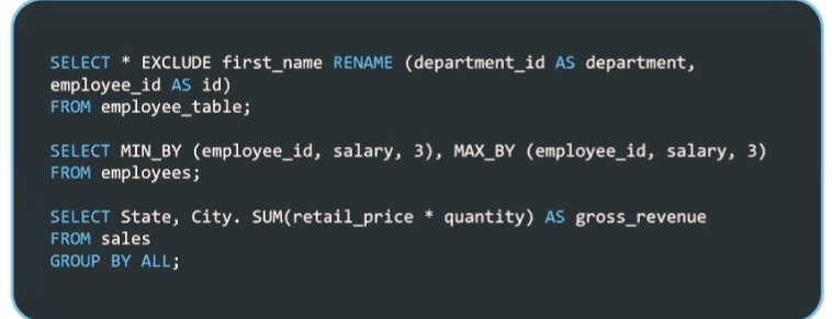 SksBolt95's tweet photo. Some of the new handy features we can use in snowflake SQL as introduced in this year's summit.
#snowflake #sql #tipsandtricks https://t.co/5K3O90Hq2l