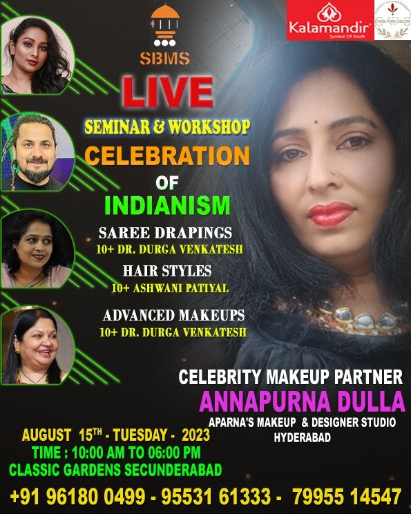 S_B_M_Studio's tweet photo. SBMS
LIVE SEMINAR &amp; WORKSHOP
IN HYDERABAD

CELEBRITY MAKEUP PARTNER
YANKEE BHUTIA

DATE : AUGUST 15TH - 2023
TIMINGS : 10:00 AM TO 5:00 PM
LOCATION : CLASSIC GARDENS SECUNDERABAD

@multai https://t.co/RMIfBJamLo