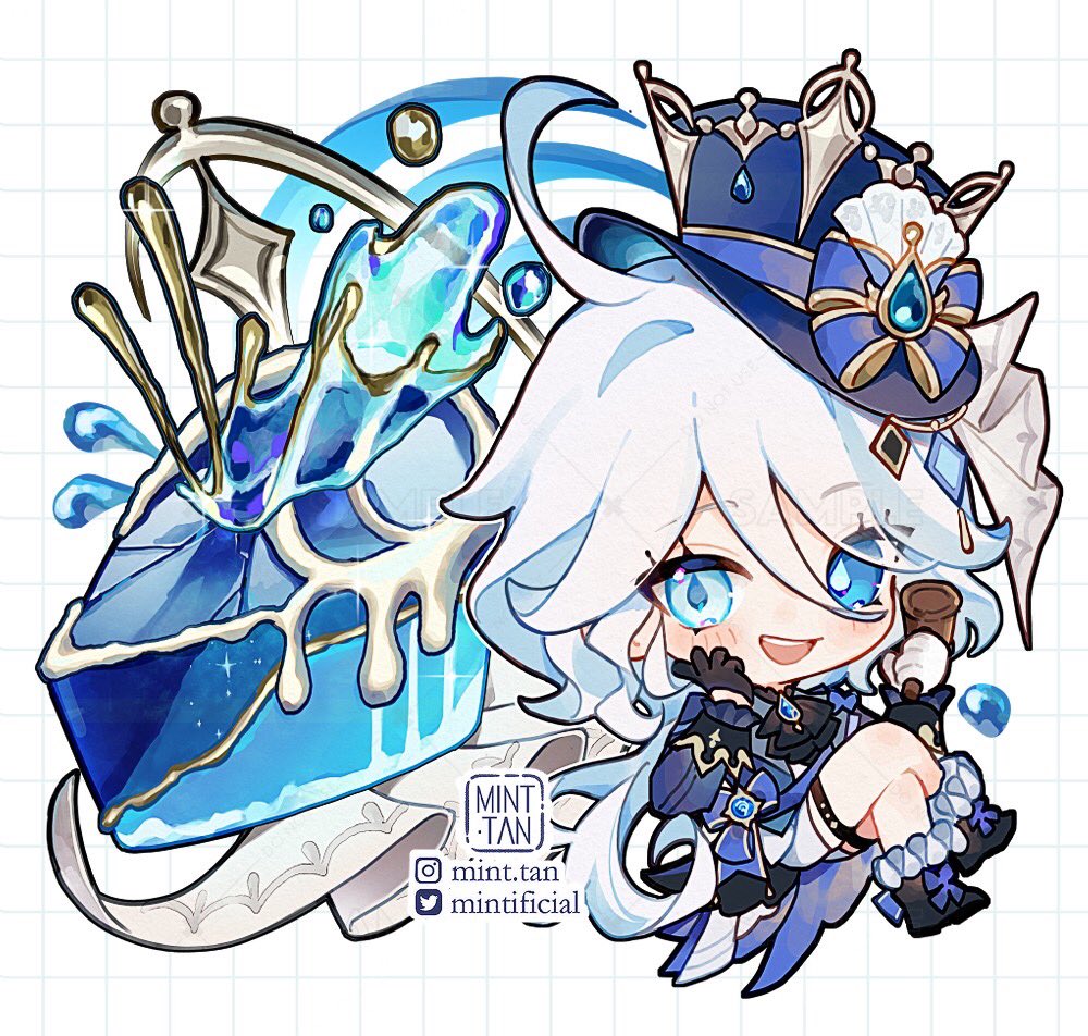 chibi white hair blue eyes gloves hat smile solo  illustration images