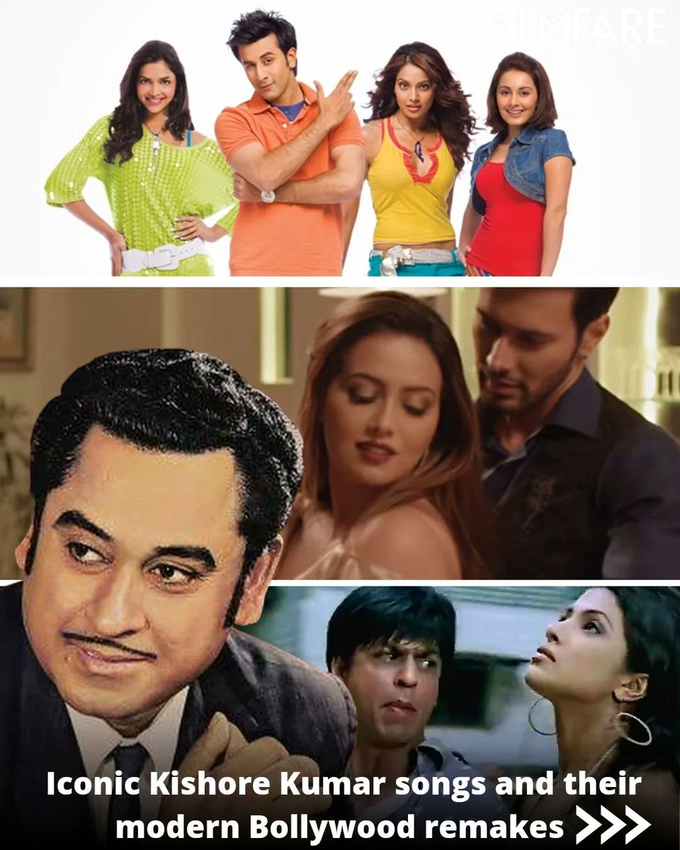filmfare's tweet photo. #BirthdaySpecial: From #ShahRukhKhan's song #MainHoonDon to the iconic #BachnaAeHaseeno, here are some all time hits of the late #KishoreKumar and their modern Bollywood remakes. 💯♥️ https://t.co/Lpsx9ROpdU