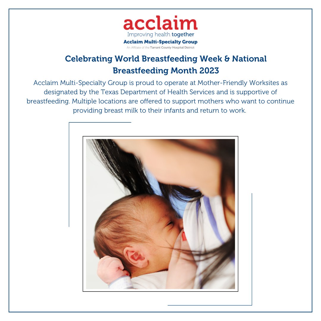 acclaimdoctors's tweet photo. According to the World Health Organization, national laws do not give more than half a billion #workingwomen essential #maternity protections. Acclaim Multi-Specialty Group proudly operates at Mother-Friendly Worksites throughout #FortWorth and supports #breastfeeding https://t.co/0F0m4KjEVp