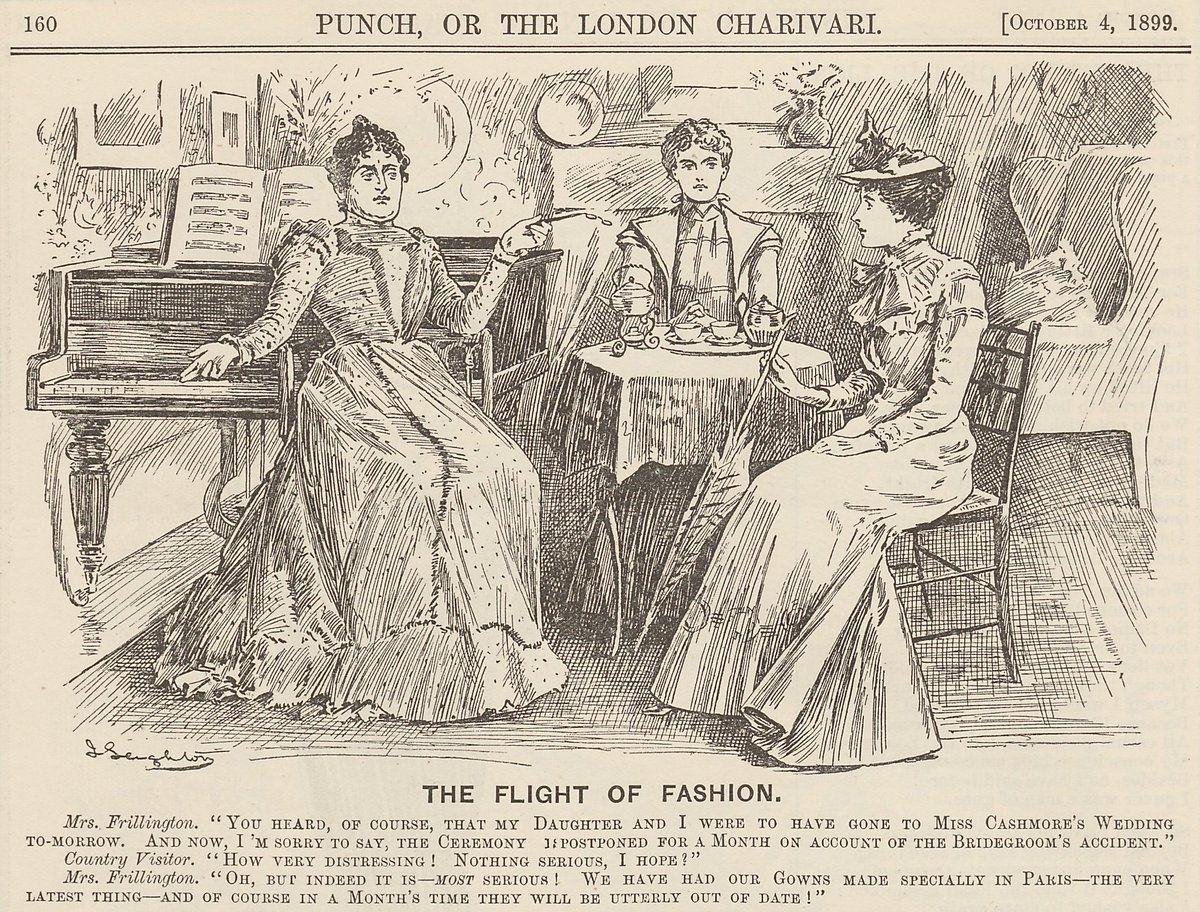 drmalfonsetti's tweet photo. A #Punch #cartoon from 1899 by #JohnLeighton satirising the flight of emulative #fashion. https://t.co/JnNYg5anqs