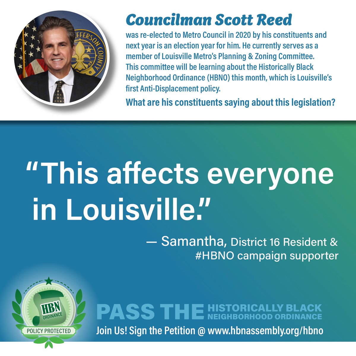HBNAssembly's tweet photo. “This affects everyone in Louisville.”
— Samantha, District 16 Resident &amp; 
#HBNO campaign supporter

Let’s Pass the #HBNO! Join us by signing the petition at https://t.co/WLa9aRV2ny 

#Listen2Residents #PolicyProtected #Louisville
@LouDemCaucus
@LMCRep
@LouisvilleMayor https://t.co/tSjxgTDvgd