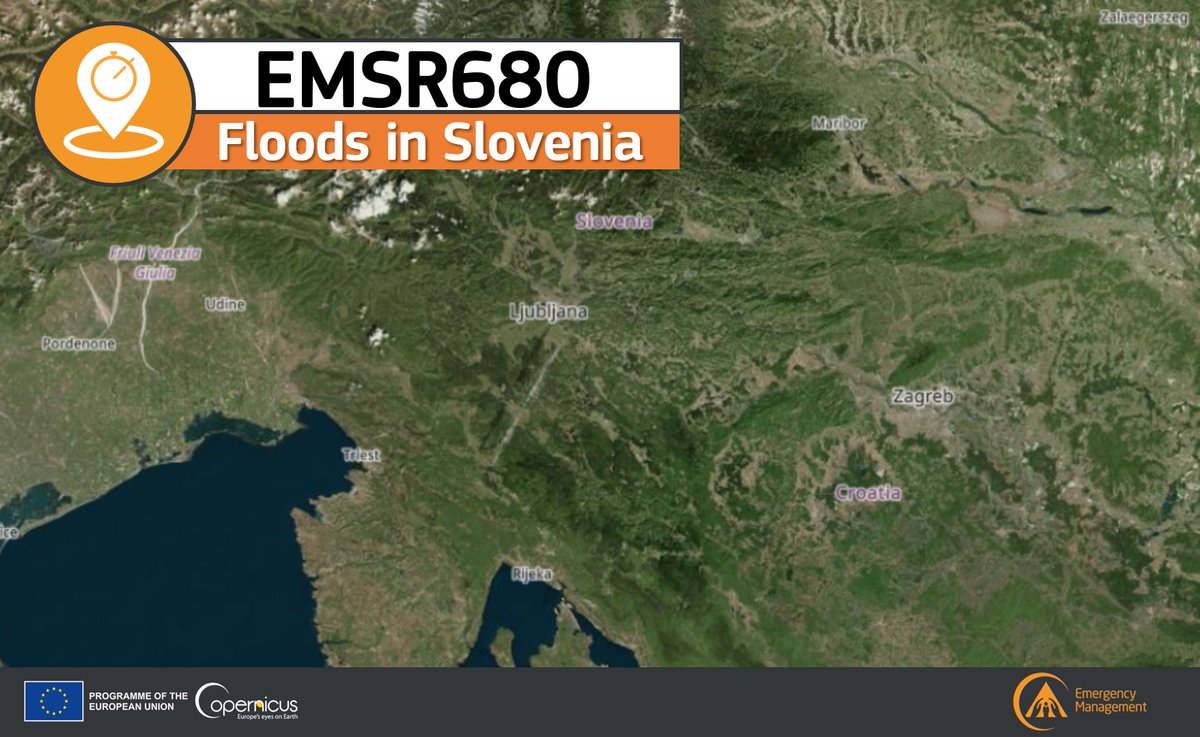 #EMSR680 #Floods in #Slovenia🇸🇮

Heavy rain⛈️ is affecting several areas of the country causing flooding episodes and landslides 

Our #RapidMappingTeam has been activated to monitor the consequences of the floods🌊

More at👇
rapidmapping.emergency.copernicus.eu/EMSR680/