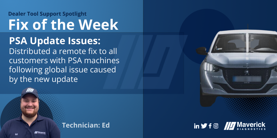 Maverick_Diag's tweet photo. What has the Maverick Help Desk team been helping you with this week?
A PSA update had caused a global issue, but our support team has developed a tool specifically designed to evaluate a PSA machine's compatibility with the new system and keep our customers up and running! https://t.co/yqodWHIvyi