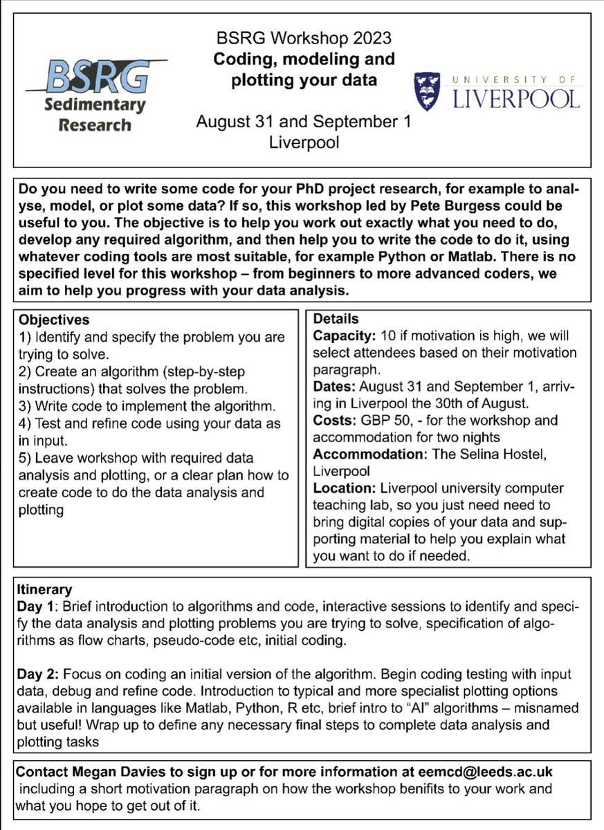In need of a helping hand when it comes to coding? 💻
Join us for our 'Coding, modelling and plotting data' workshop led by Peter Burgess @ Liverpool 📊
Contact Megan Davies (eemcd@leeds.ac.uk) to sign up or for more information 📧