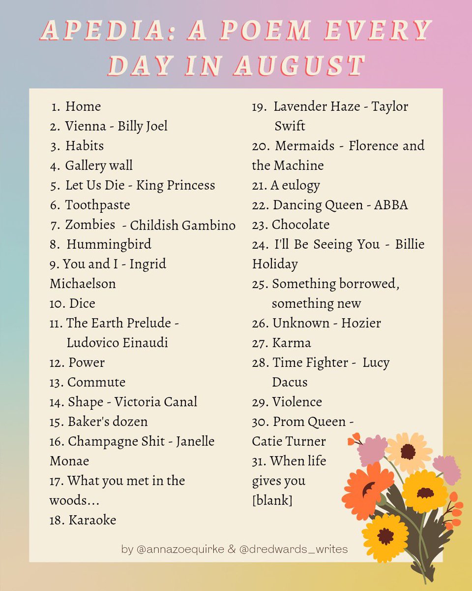 dredwards_'s tweet photo. Over on another app me & @annazoequirke are doing A Poem Every Day In August, pithily named APEDIA. Really happy with what I’ve done so far! Join us, do one a day in any order! #APEDIA #poetry #writing #poetrycommunity #poetsoftwitter https://t.co/34iCHXiG6t