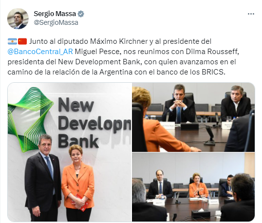 🚨AHORA🚨 Gracias a las gestiones de Sergio Massa Argentina Acaba de concretar el ingreso a los BRICS. A fin de mes se concreta. Se postularon 30 países, solo van a entrar 5, entre ellos Argentina, gracias al crecimiento de la economía y la industria. Vamos por buen camino.
