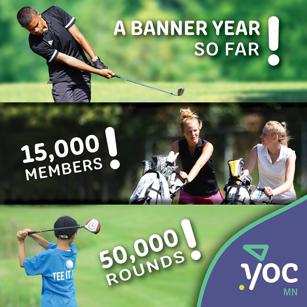 MNGolfAssn's tweet photo. Kids ages 6-18 play golf for $5 or less at 100+ participating courses in Minnesota. Support the Minnesota Youth on Course program by playing or pledging the 100 Hole Hike August 10, September 18 or 19. https://t.co/Rq1d0sEyS8 https://t.co/M5m8xjH151