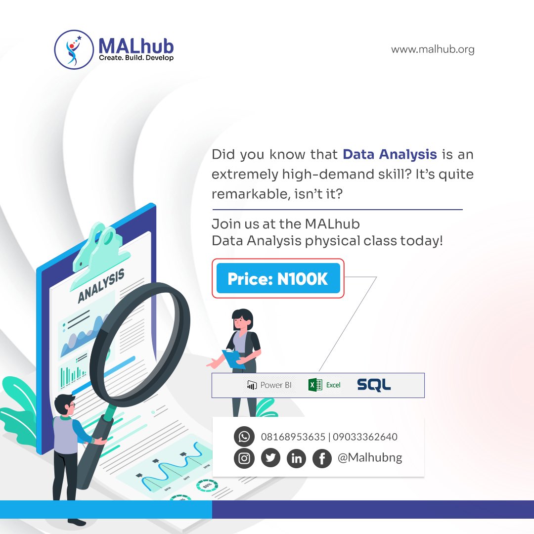 malhubng's tweet image. Data is on the rise! By 2025, the data market is set to hit a staggering $229.4 billion USD. As this market expands, the demand for skilled analysts grows too. Data is ubiquitous, and your expertise is invaluable.

Join the MALhub Data Analysis physical class today!