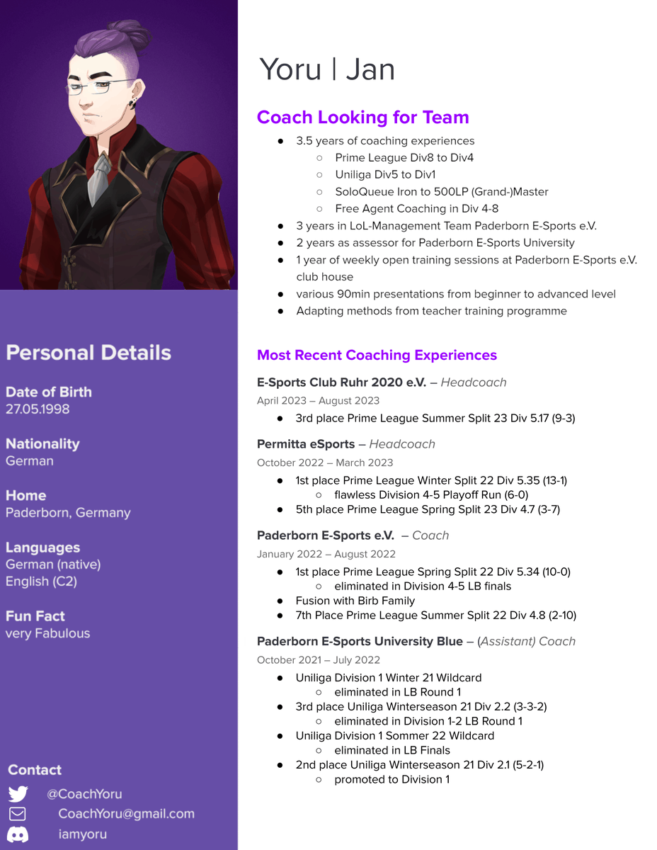 Yoru Looking for Team CV - for full text file please send me a direct message.