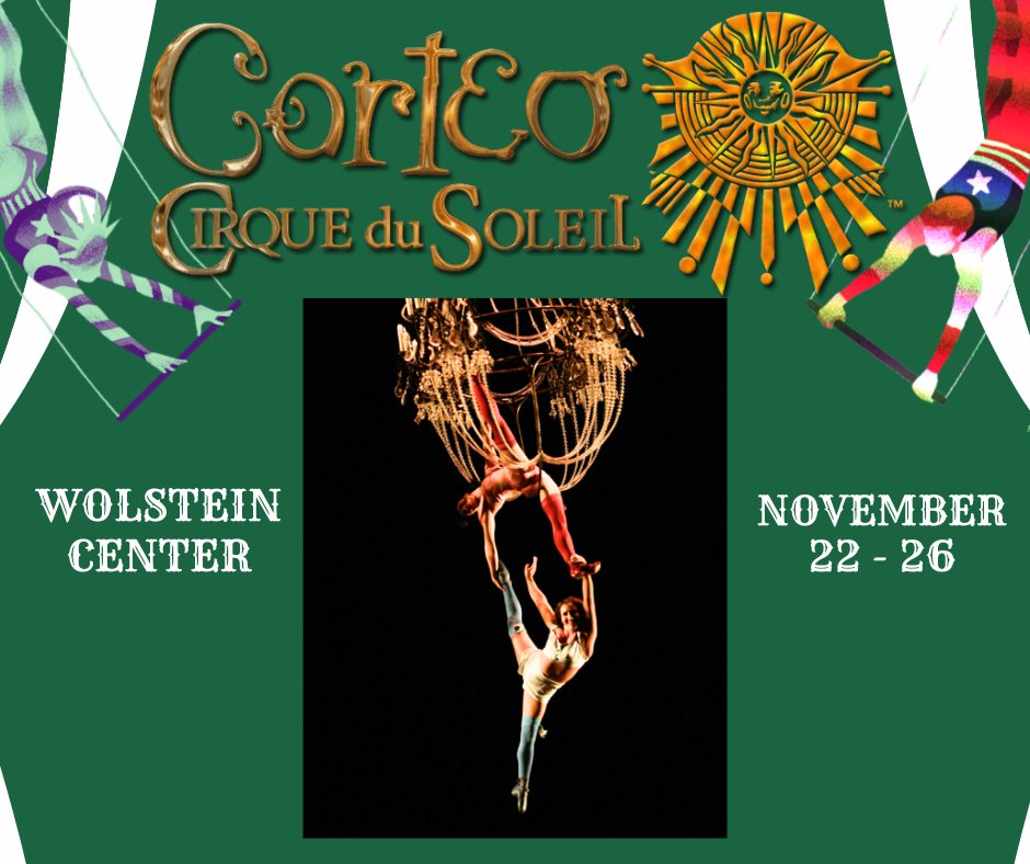 Corteo <a href="/Cirque/">Cirque du Soleil</a> Fri-YAY 🎪 While the Dreamer Clown is dreaming, he sees his former loves come together to perform aerial acrobatics on THREE GIANT chandeliers that spin above Mauro's bed 💭💤
Purchase Tickets at wolsteincenter.com