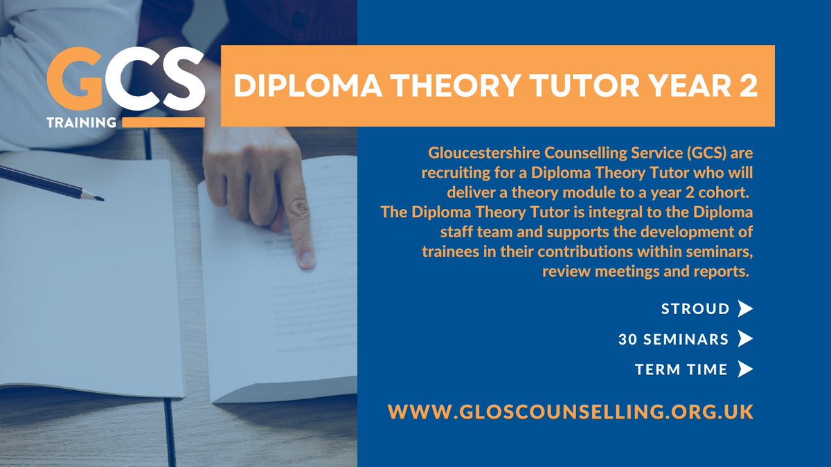 GCS (@GlosCounselServ) on Twitter photo 2023-08-04 16:01:55 Do you have an enthusiasm for theory? A passion for psychoanalytic counselling? Then don't hesitate to get in touch with us for a chat about moving into teaching. Find out more ow.ly/r2j650PsE5i #counsellingtraining #theorytutor #stroud Do you have an enthusiasm for theory? A passion for psychoanalytic counselling? Then don't hesitate to get in touch with us for a chat about moving into teaching. Find out more ow.ly/r2j650PsE5i #counsellingtraining #theorytutor #stroud