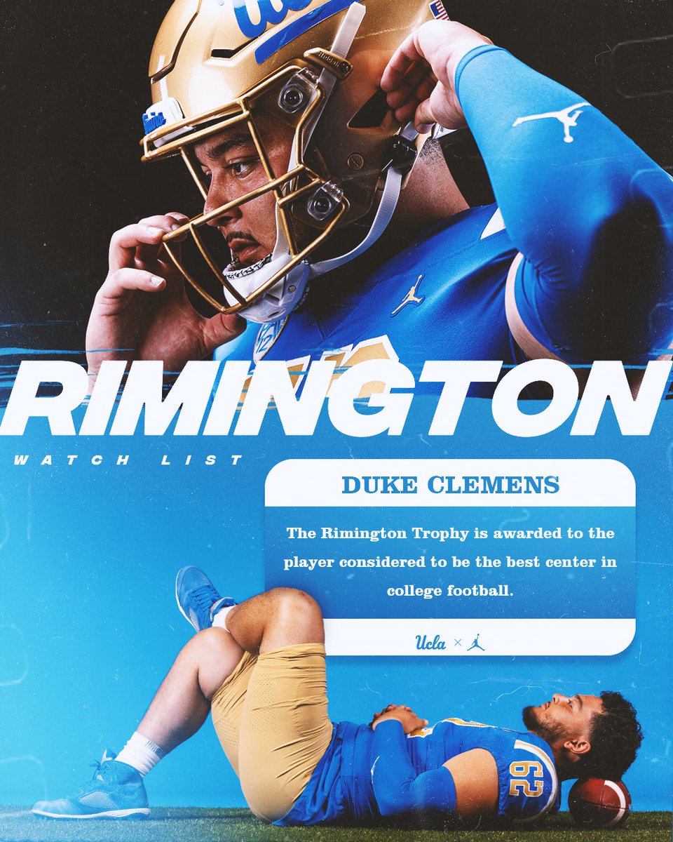 🏆 @dukeclemens has been named to the Rimington Trophy Watch List for the nation’s best center! #GoBruins 🐻 #4sUp