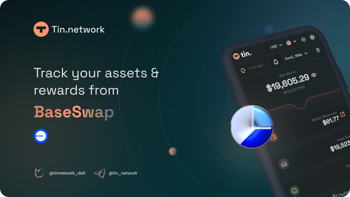 We now support <a href="/BaseSwap_Fi/">Base Swap</a> on @BuildOnBase

Track your yield and rewards from BaseSwap with tin.network

Earn➡ baseswap.fi/pools

<a href="/coinbase/">Coinbase 🛡️</a> #BASE $BSWAP 💰