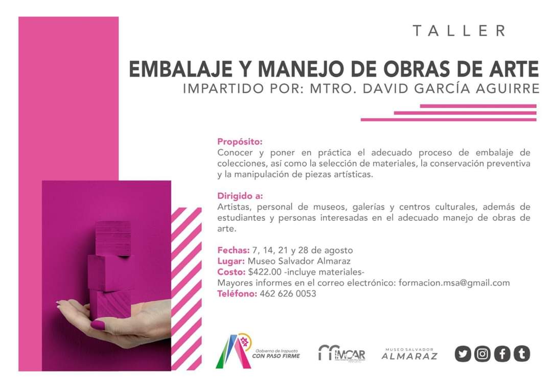 👉🏻 ¡Últimos días para inscribirte el taller de Embalaje y Manejo de Obras de Arte! ¡Aprovecha la oportunidad de aprender! para mayor información comunícate al 462 626 0053. 📞 #CulturaParaTodos