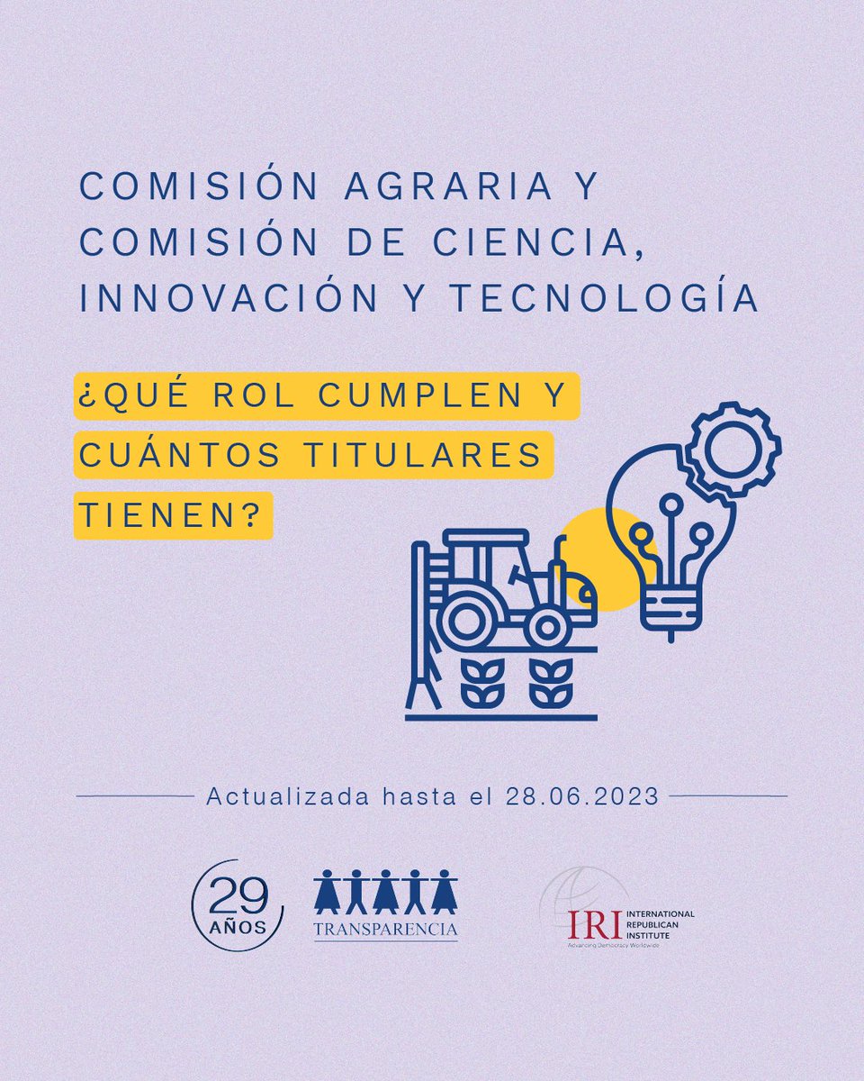 ACTransparencia's tweet image. 📝 ¿Sabes qué función cumple la Comisión Agraria y la Comisión de Ciencia, Innovación y Tecnología del #Congreso? Conoce aquí el rol que cumplen y cuántos titulares tiene cada una.  

👉 Con el apoyo de @IRI_es

#PoderLegislativo #CongresoPeruano #ComisionesOrdinarias