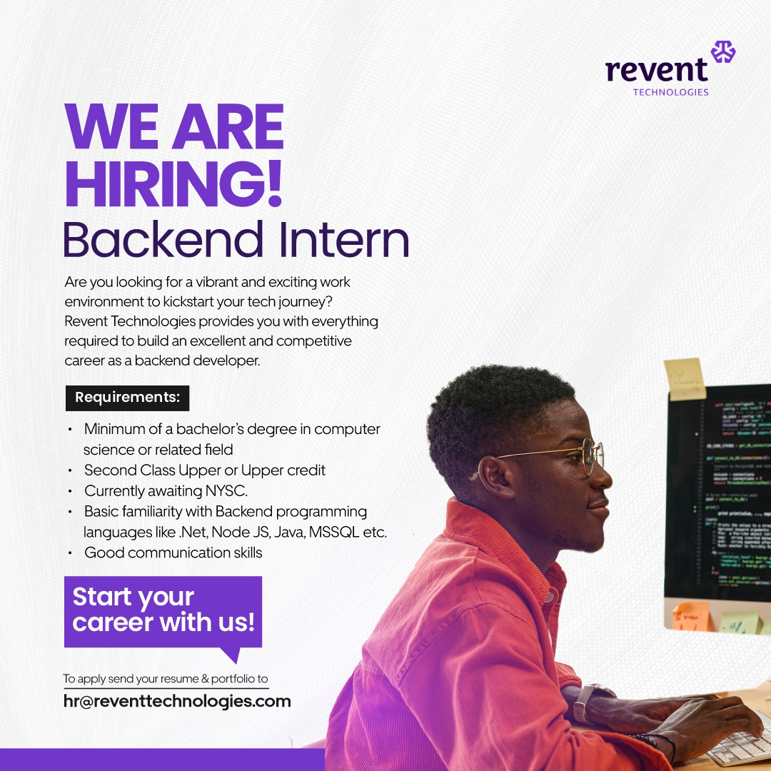 ReventTech's tweet image. We&apos;re excited to offer a Backend Developer Internship at Revent Technologies. If you have a passion for coding, a hunger for learning, and a knack for problem-solving, this is your chance to gain hands-on experience with a dynamic team. 🖥️

#technology #reventtech #backendintern