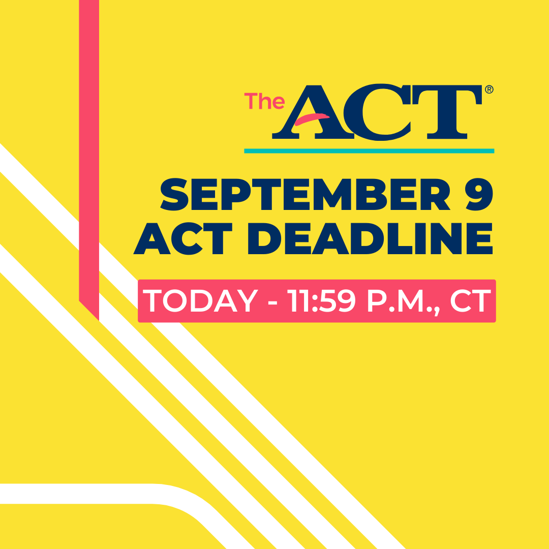 ACTStudent's tweet photo. Avoid the late fee! Register by 11:59 p.m., CT tonight: https://t.co/PbXMDHFBMk #ACTtest https://t.co/8RA5kUSvuI