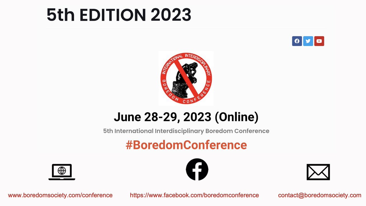BoredomSociety's tweet photo. The recordings of the 5th #BoredomConference are now available. Take a look at #ISBS YouTube Channel!
Presentations by @ErinWestgate, @SandiPsych, @JamesDanckert, @JosefaRosUCM, @crparreno, @Boredom_Project, Elizabeth Goodstein, Julian Jason Haladyn... ▶️https://t.co/YyypNJpFM5. https://t.co/fvTreT9ZxK