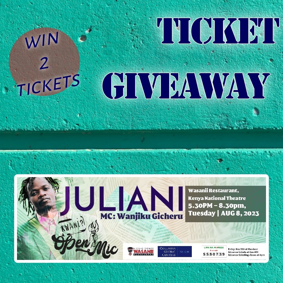 Kwani_OpenMic's tweet photo. Good news to start off this weekend!

We're giving away 2 free tickets for the upcoming #KwaniOpenMic August edition with @JulianiKenya for one lucky winner!

Check our
Facebook: Kwani? Open Mic
Or
Instagram: Kwani_openmic

To participate 🎟️ https://t.co/h3UOPYe1CR