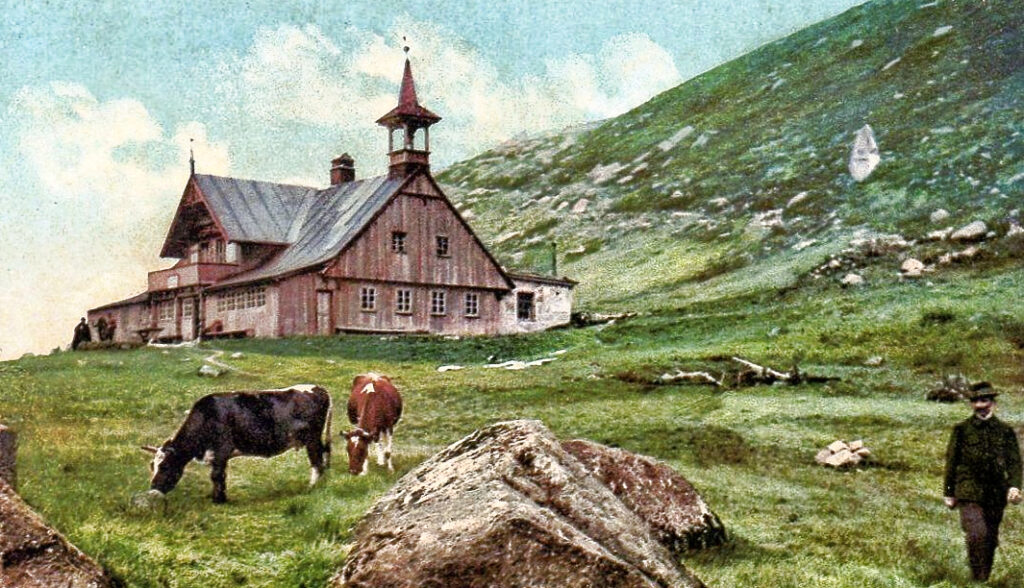 Kleine Teichbaude (schronisko "Samotnia" w Kotle Małego Stawu w Karkonoszach), na pocztówce z początku XX w.